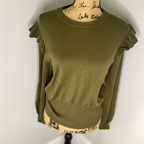 Who What Wear Olive Ruffle Sleeve Blouse - Picture 2 of 5